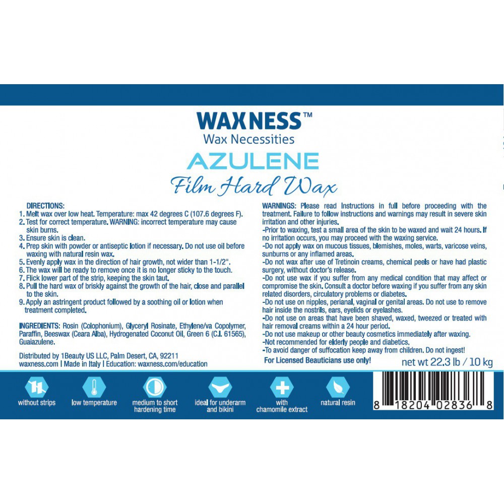 Waxness Hard Wax Beads Azulene Bulk 22 lb / 10 kg
